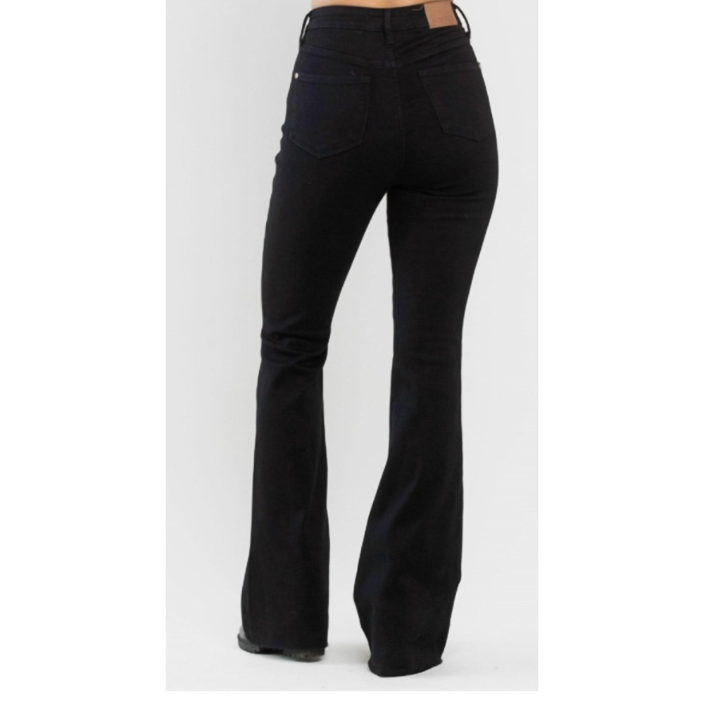 Judy Blue New Black Flare Jeans Whimsigoth High Rise Raw Hem 28 Indie Boho - Picture 2 of 11